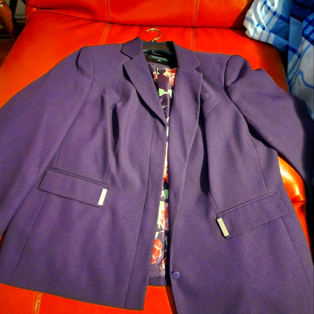 2pc pant suit purple silk lining polyester 16W